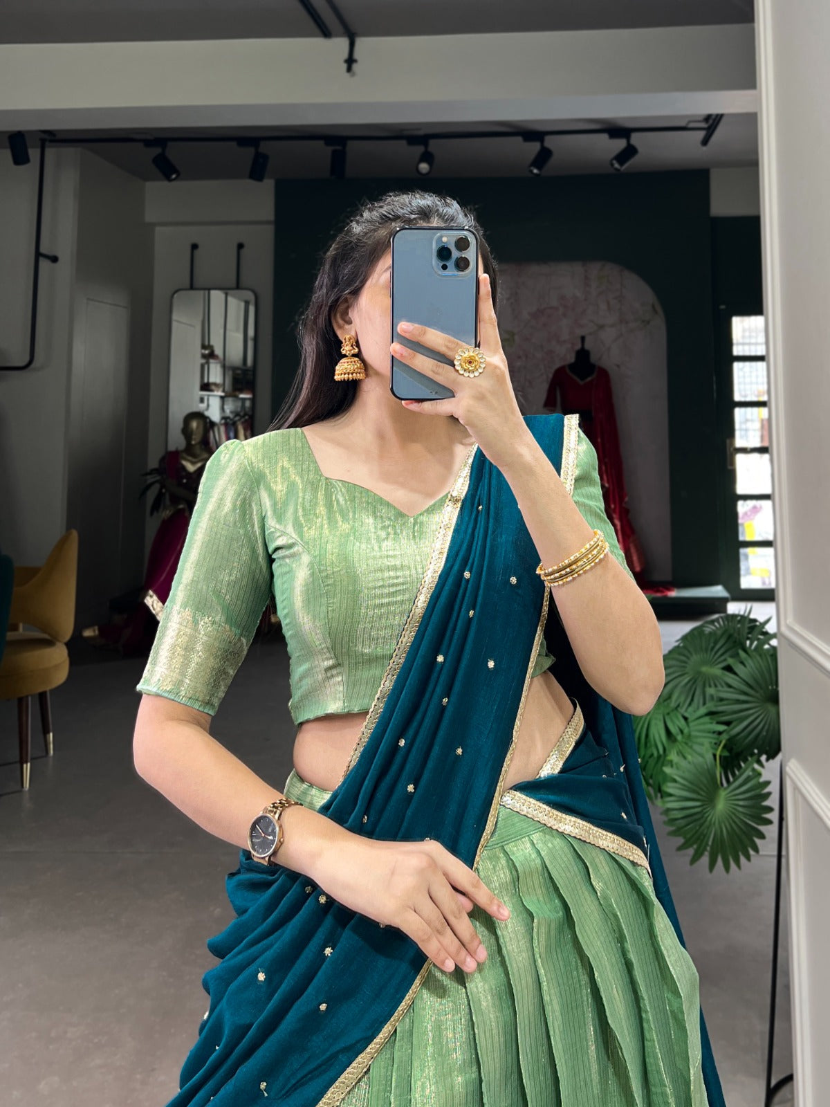 Majestic Kanchipuram Silk Zari Weaving Worked Lehenga Choli - INDIAN ELEGANCE