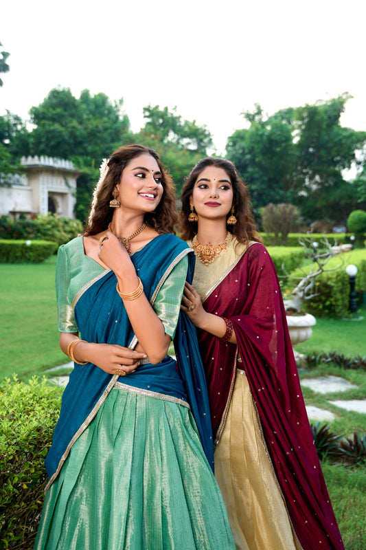 Majestic Kanchipuram Silk Zari Weaving Worked Lehenga Choli - INDIAN ELEGANCE