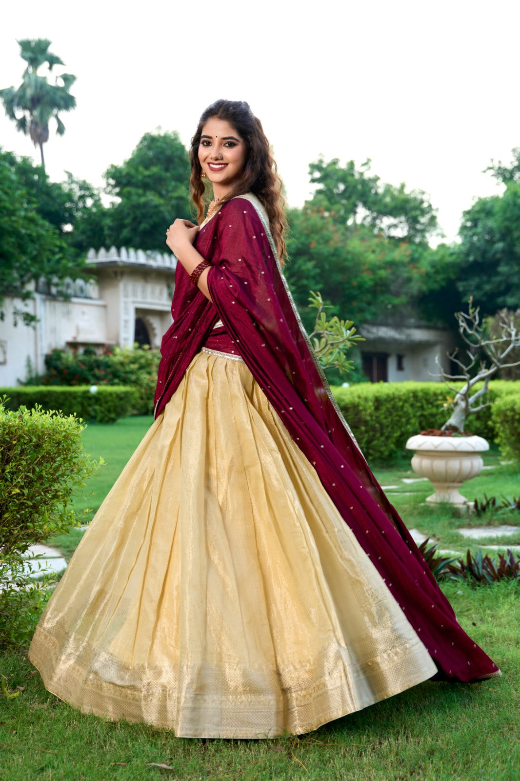 Majestic Kanchipuram Silk Zari Weaving Worked Lehenga Choli - INDIAN ELEGANCE