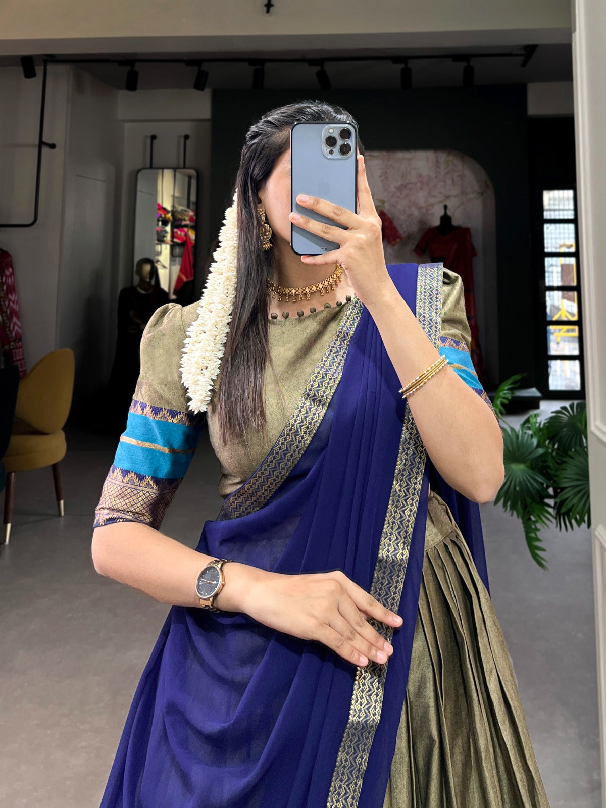 Refined Poly Cotton Zari Weaving Worked Lehenga Choli - INDIAN ELEGANCE