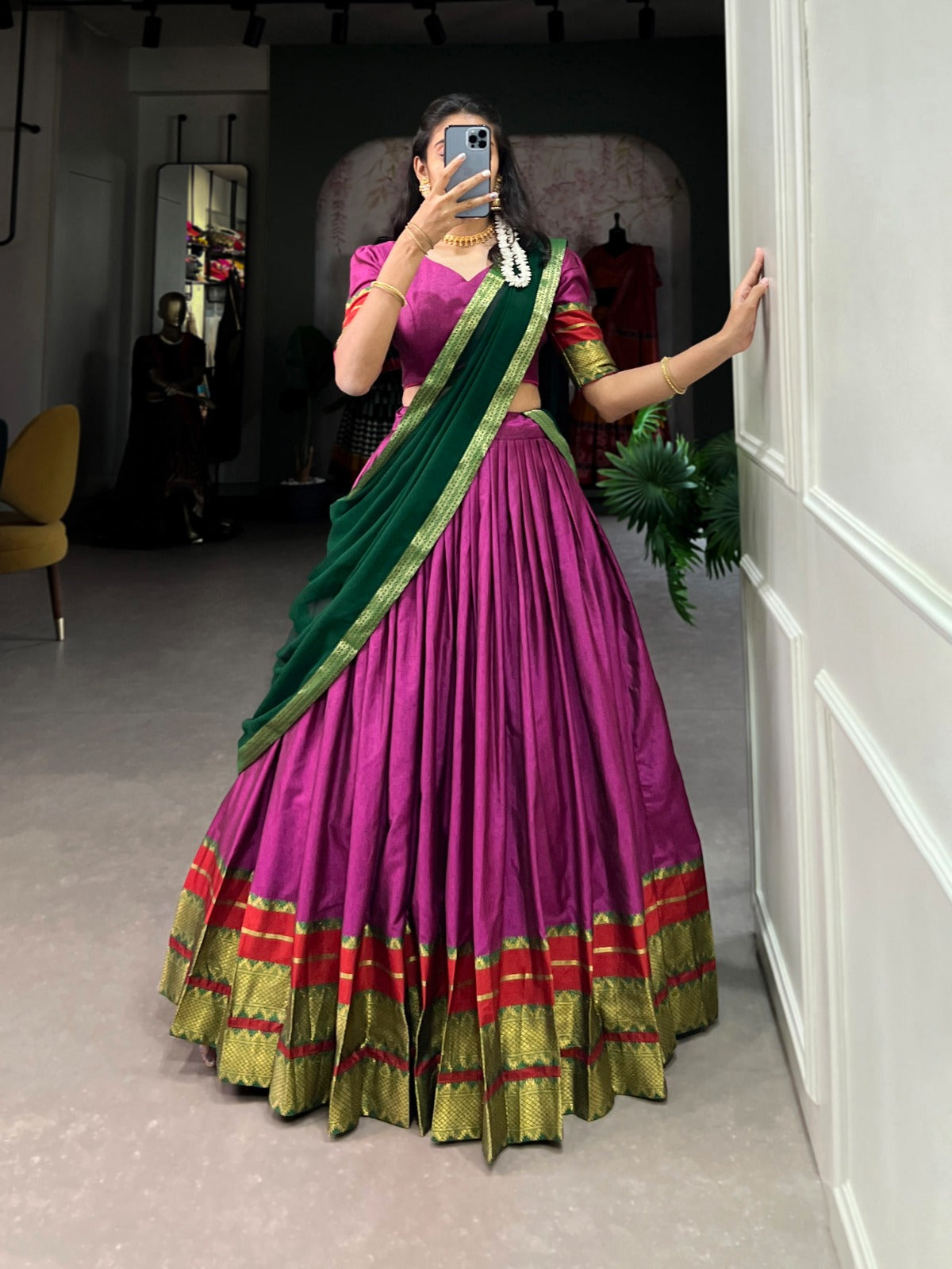 Refined Poly Cotton Zari Weaving Worked Lehenga Choli - INDIAN ELEGANCE