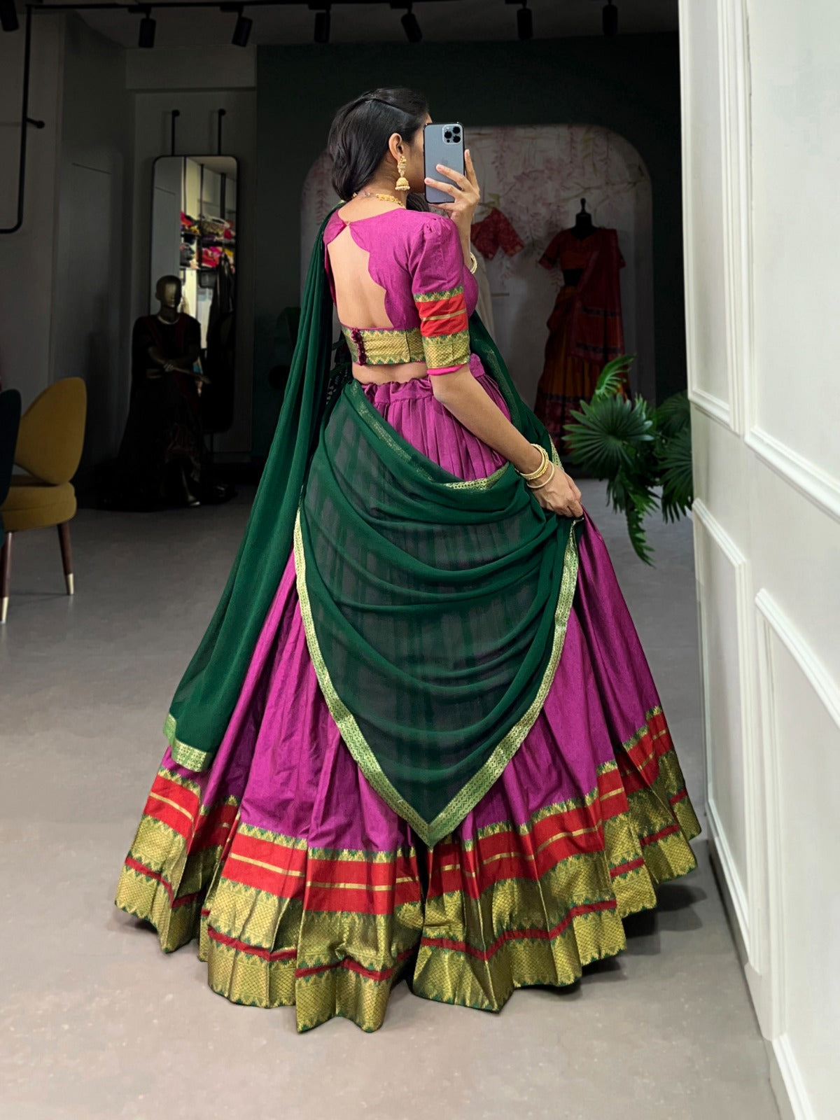 Refined Poly Cotton Zari Weaving Worked Lehenga Choli - INDIAN ELEGANCE