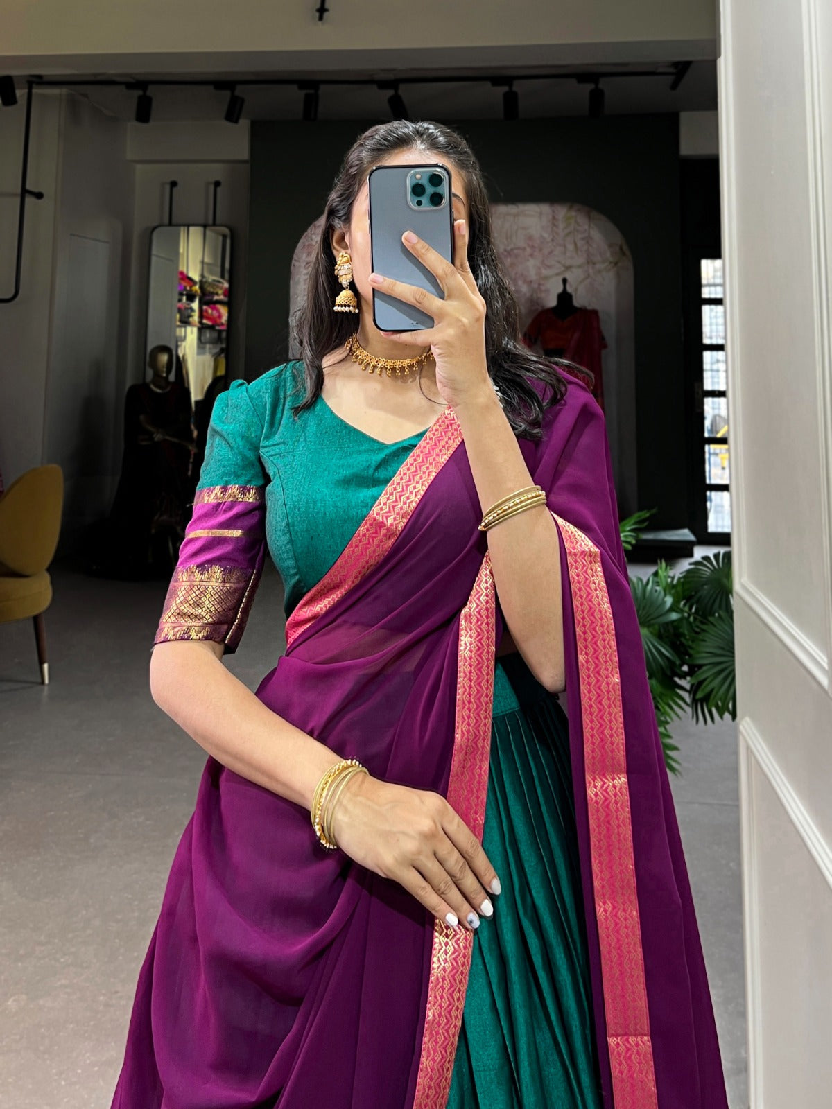 Refined Poly Cotton Zari Weaving Worked Lehenga Choli - INDIAN ELEGANCE