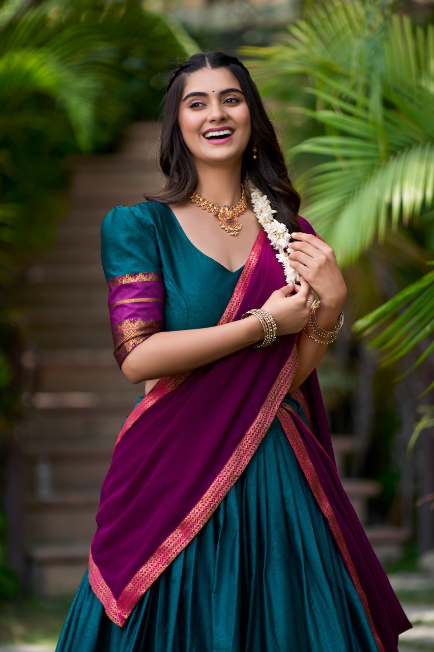 Refined Poly Cotton Zari Weaving Worked Lehenga Choli - INDIAN ELEGANCE