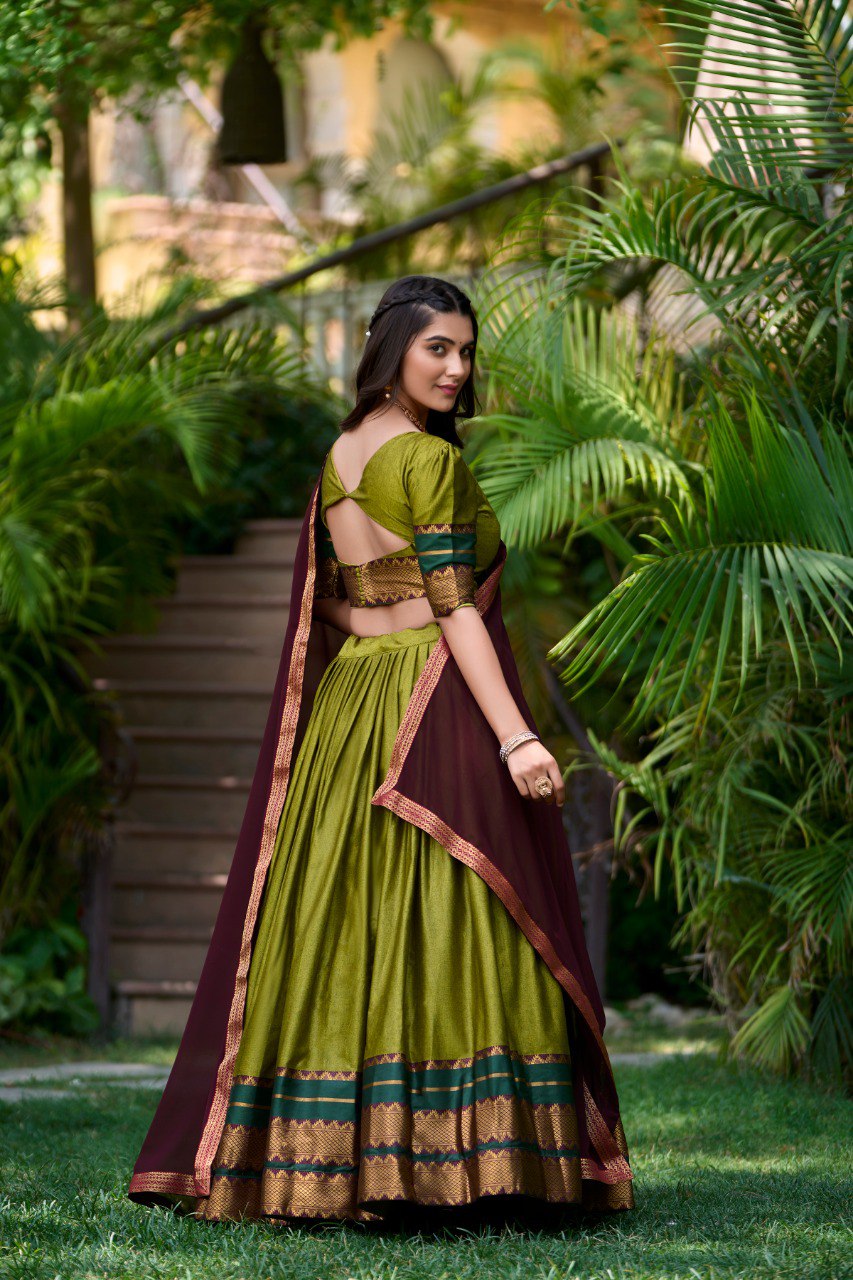 Refined Poly Cotton Zari Weaving Worked Lehenga Choli - INDIAN ELEGANCE