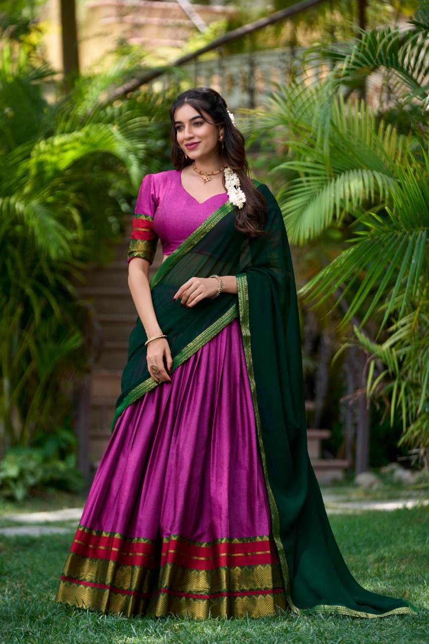 Refined Poly Cotton Zari Weaving Worked Lehenga Choli - INDIAN ELEGANCE