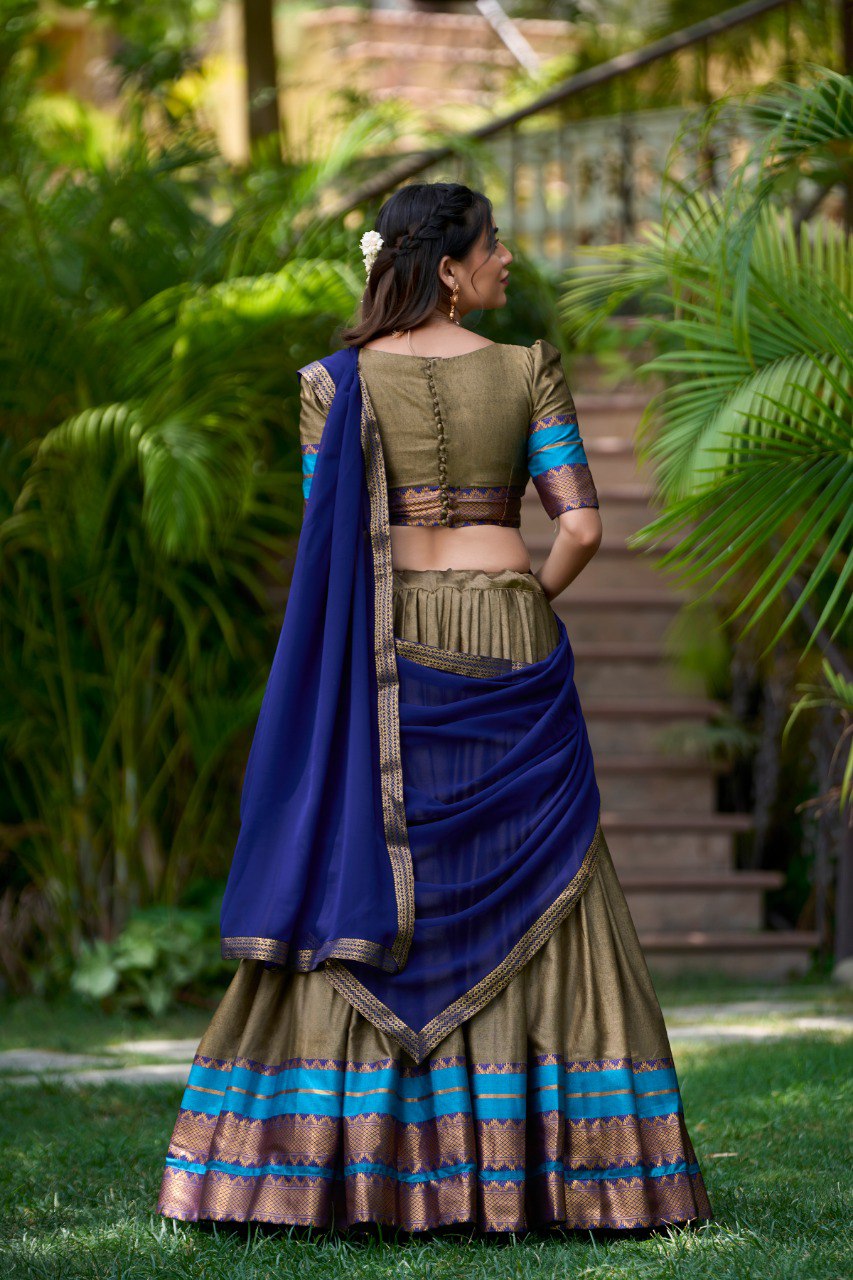 Refined Poly Cotton Zari Weaving Worked Lehenga Choli - INDIAN ELEGANCE