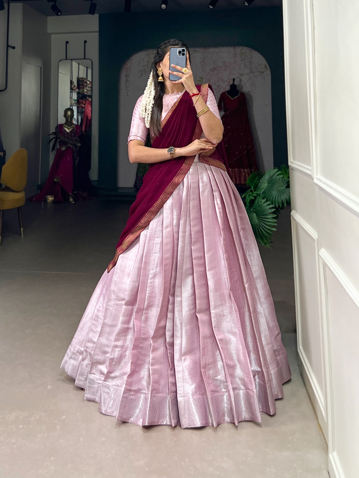 Radiant Jacquard Silk Weaving Worked Lehenga Choli Set - INDIAN ELEGANCE