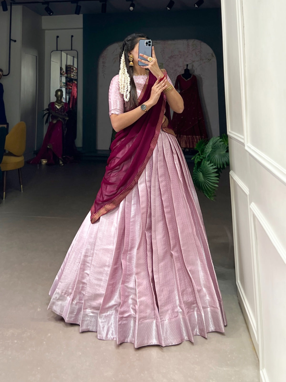 Radiant Jacquard Silk Weaving Worked Lehenga Choli Set - INDIAN ELEGANCE