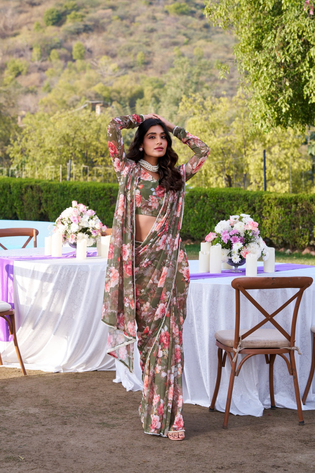 Beautiful Georgette Floral Digital Printed Saree - Perfect For Wedding & Festive