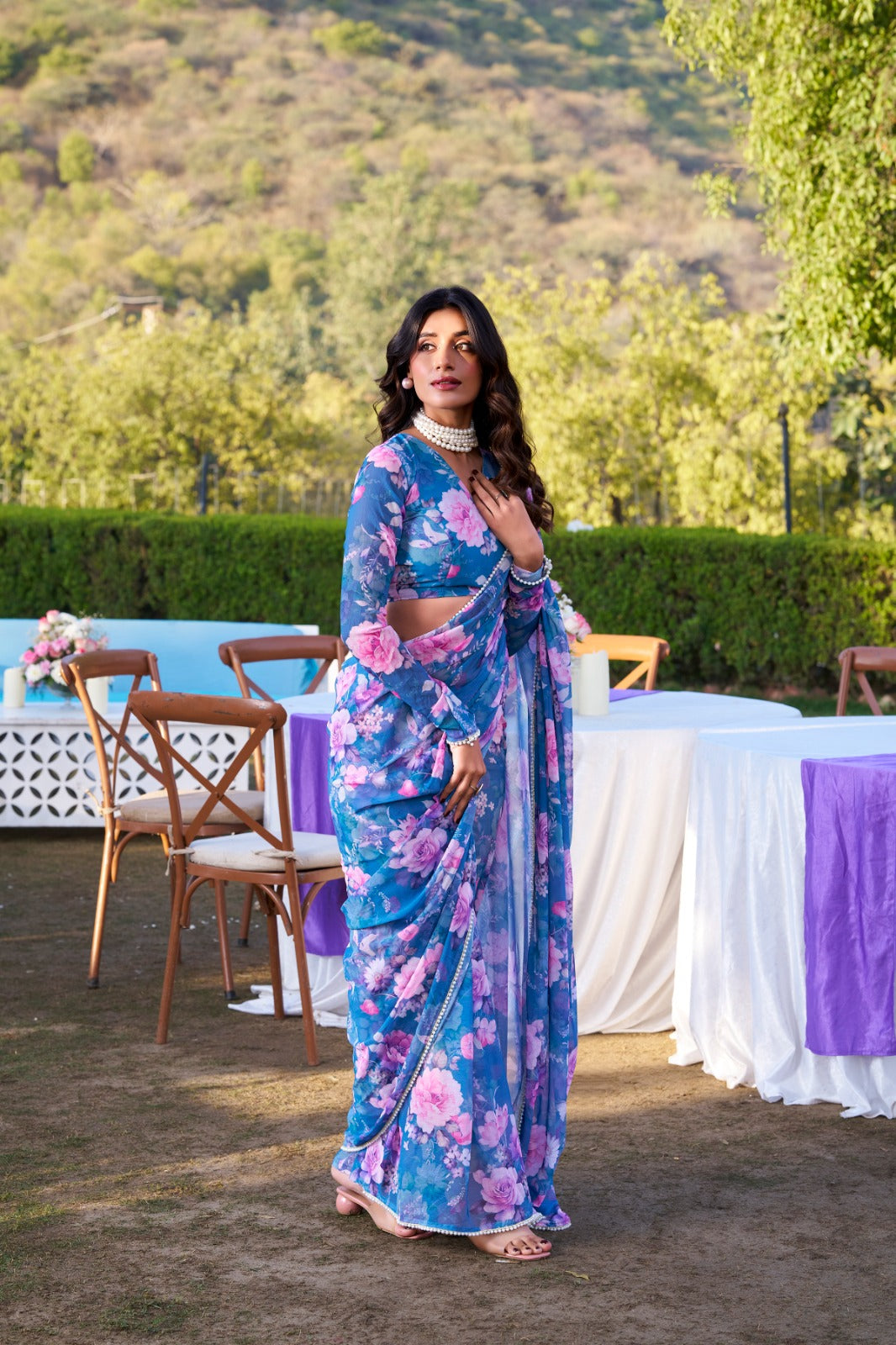 Beautiful Georgette Floral Digital Printed Saree - Perfect For Wedding & Festive
