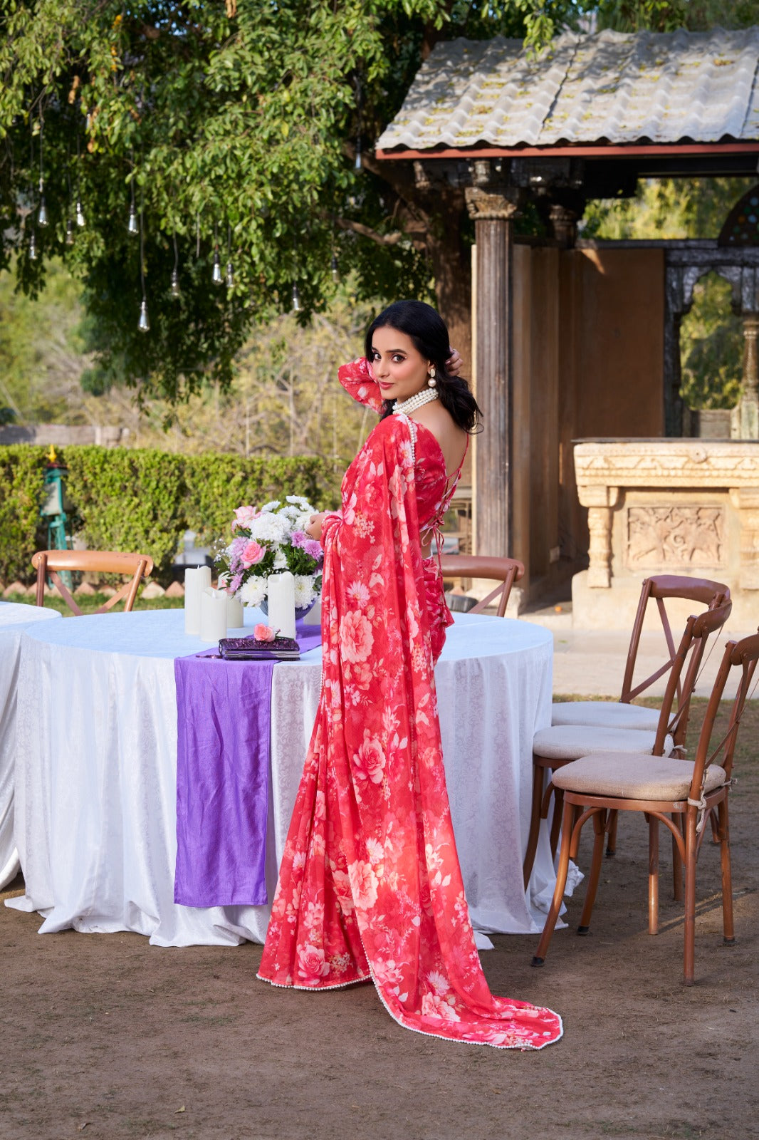Beautiful Georgette Floral Digital Printed Saree - Perfect For Wedding & Festive