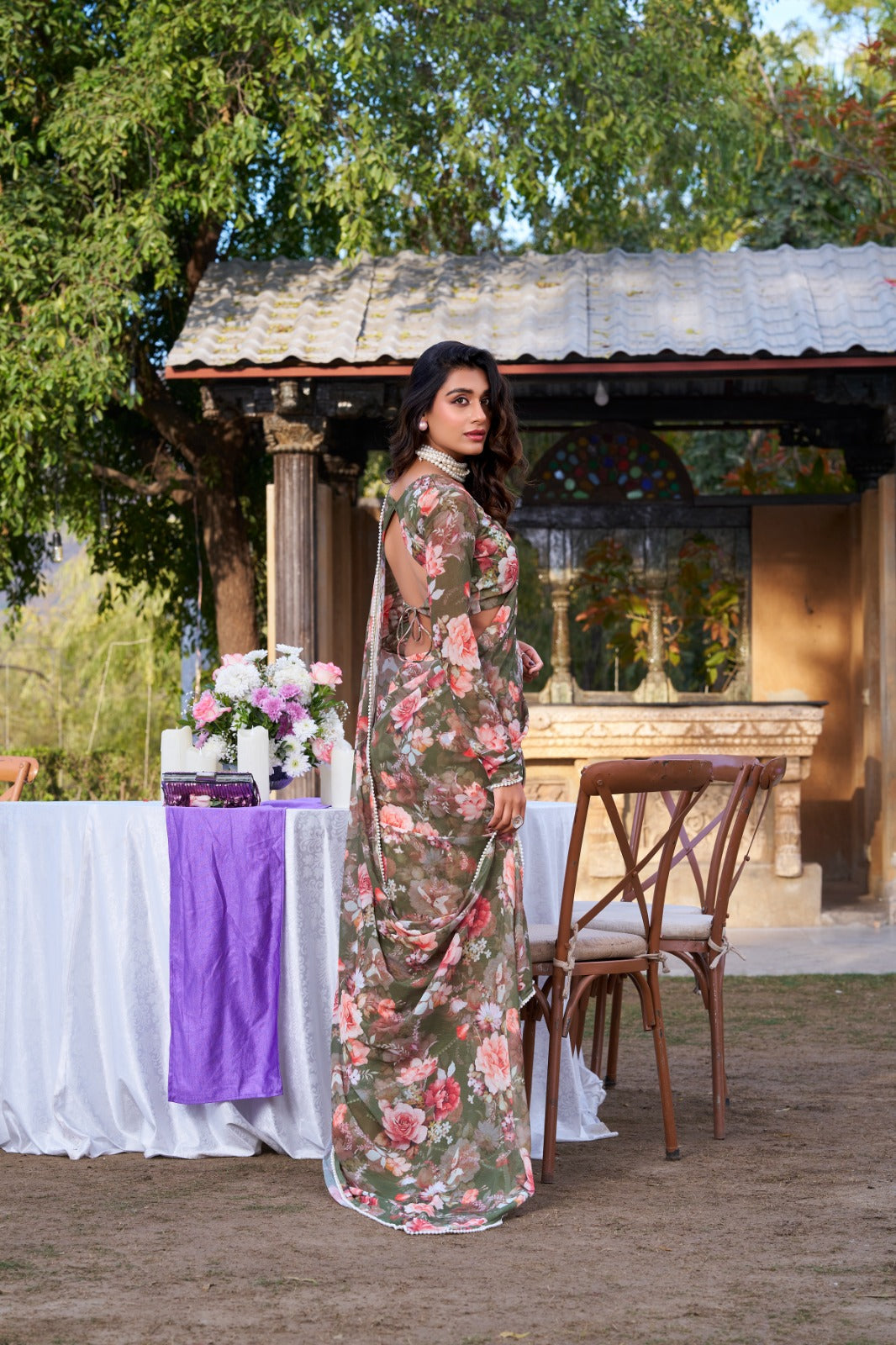 Beautiful Georgette Floral Digital Printed Saree - Perfect For Wedding & Festive