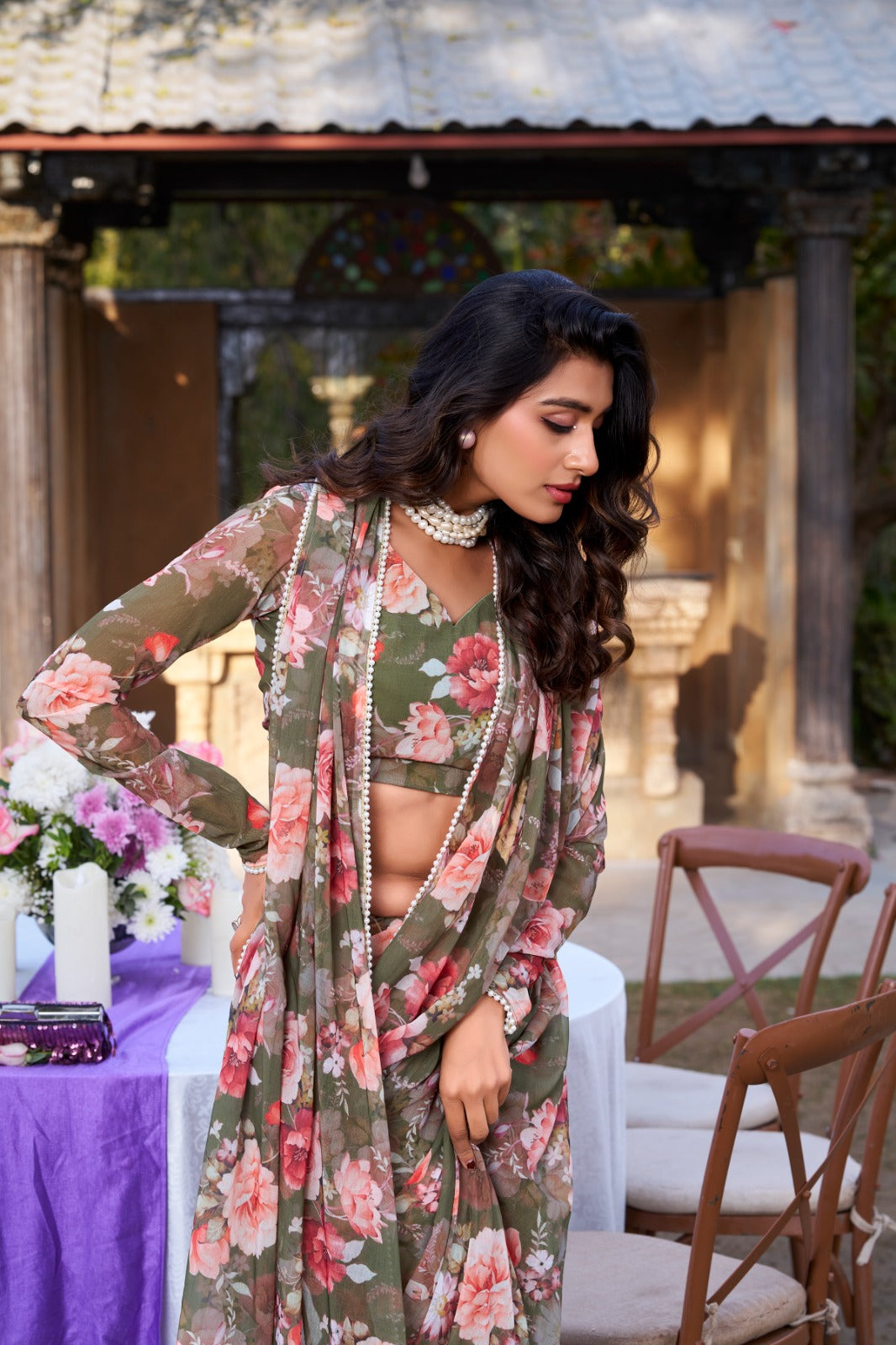 Beautiful Georgette Floral Digital Printed Saree - Perfect For Wedding & Festive