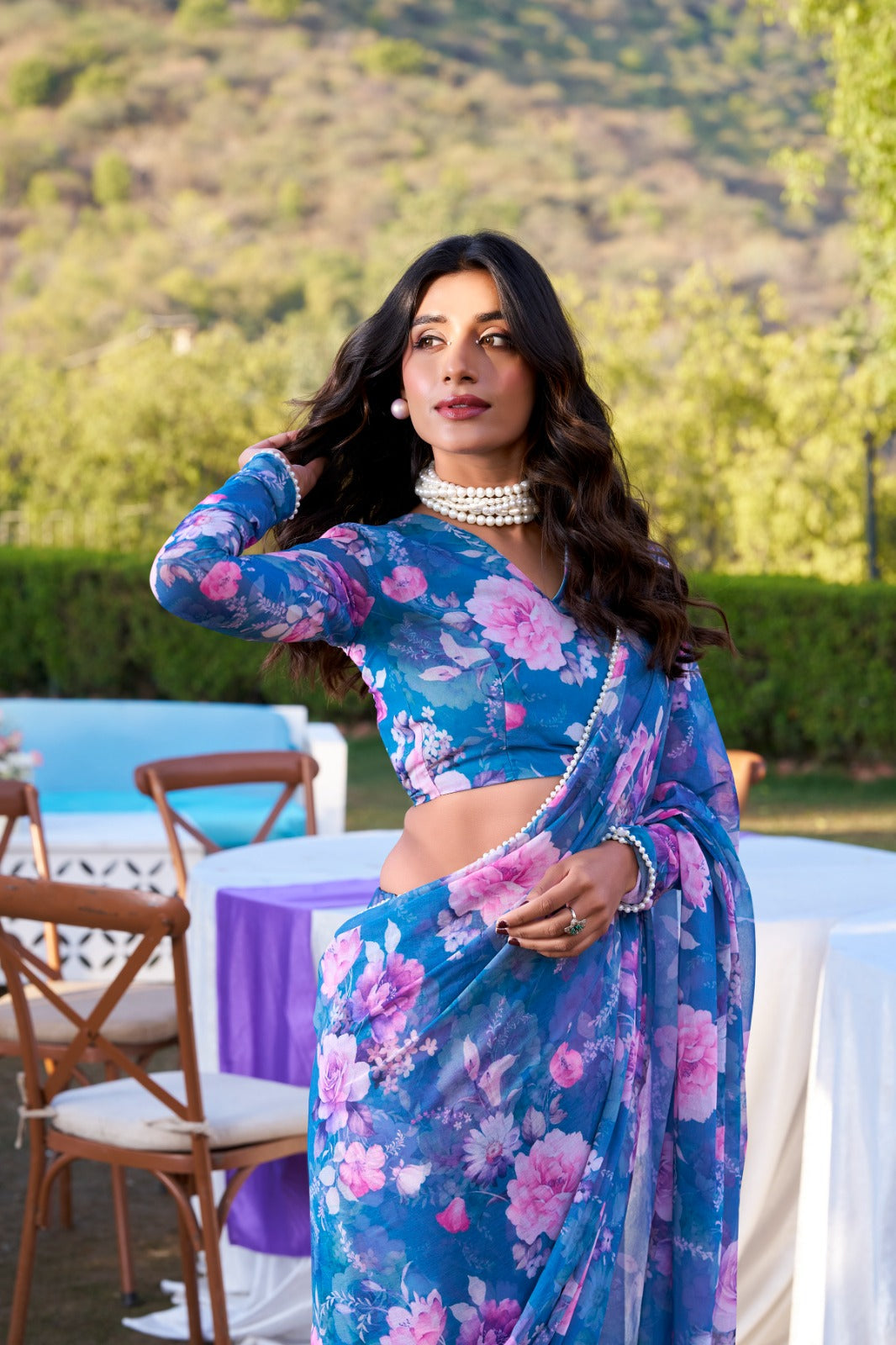 Beautiful Georgette Floral Digital Printed Saree - Perfect For Wedding & Festive