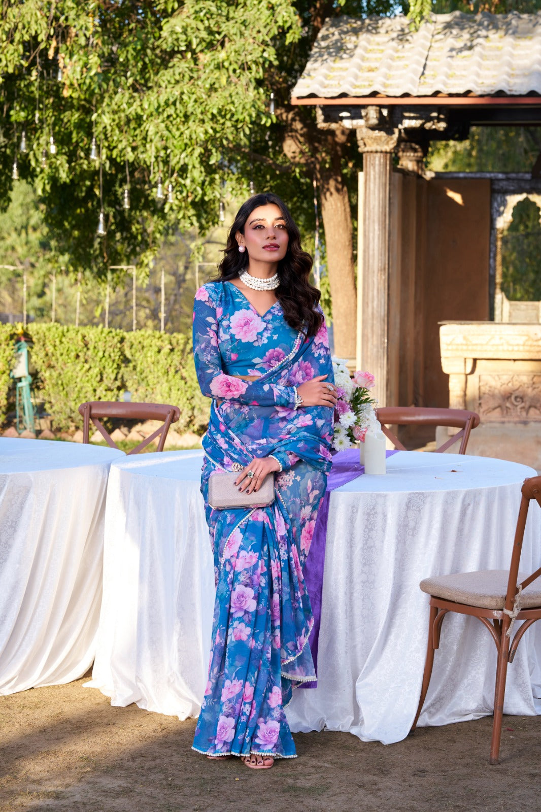 Beautiful Georgette Floral Digital Printed Saree - Perfect For Wedding & Festive