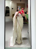 Gorgeous White Manipuri Tussar Arca Worked Saree With Handworked Blouse -Stylis Wear