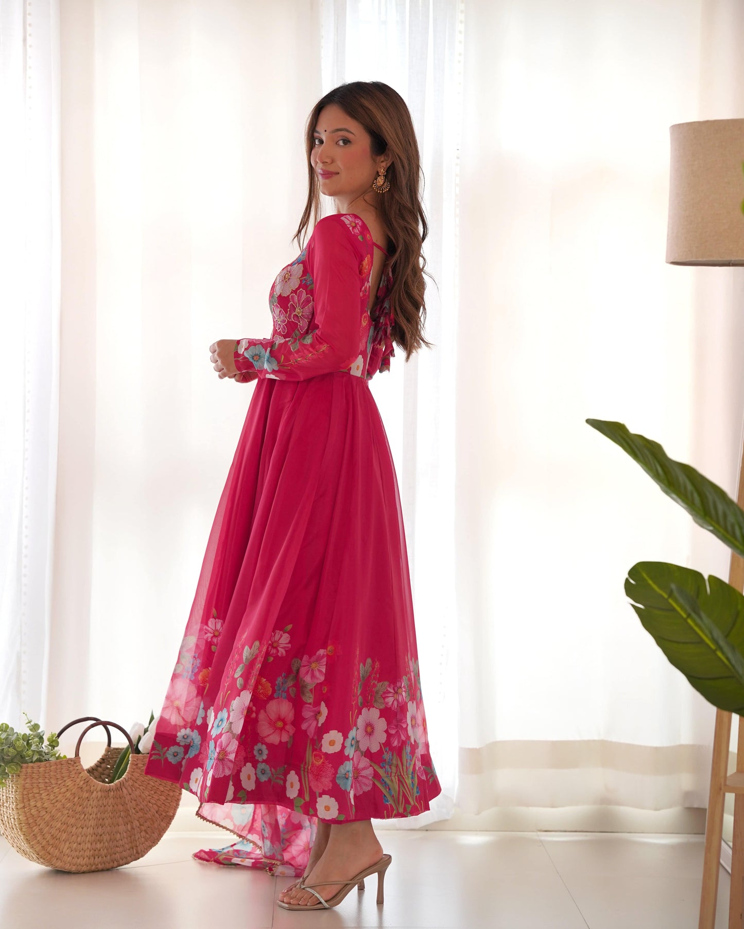 Breathtaking Organza Silk Floral Printed Designer Anarkali Pant Suit - INDIAN ELEGANCE