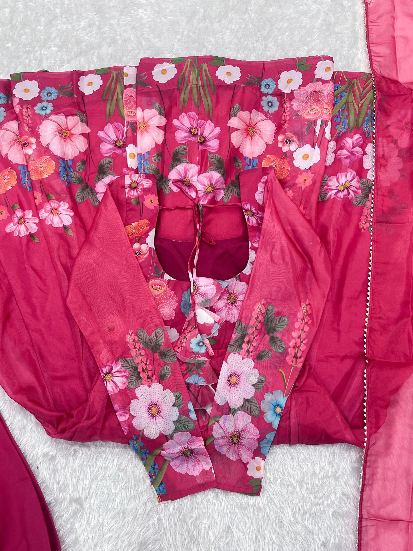 Breathtaking Organza Silk Floral Printed Designer Anarkali Pant Suit - INDIAN ELEGANCE