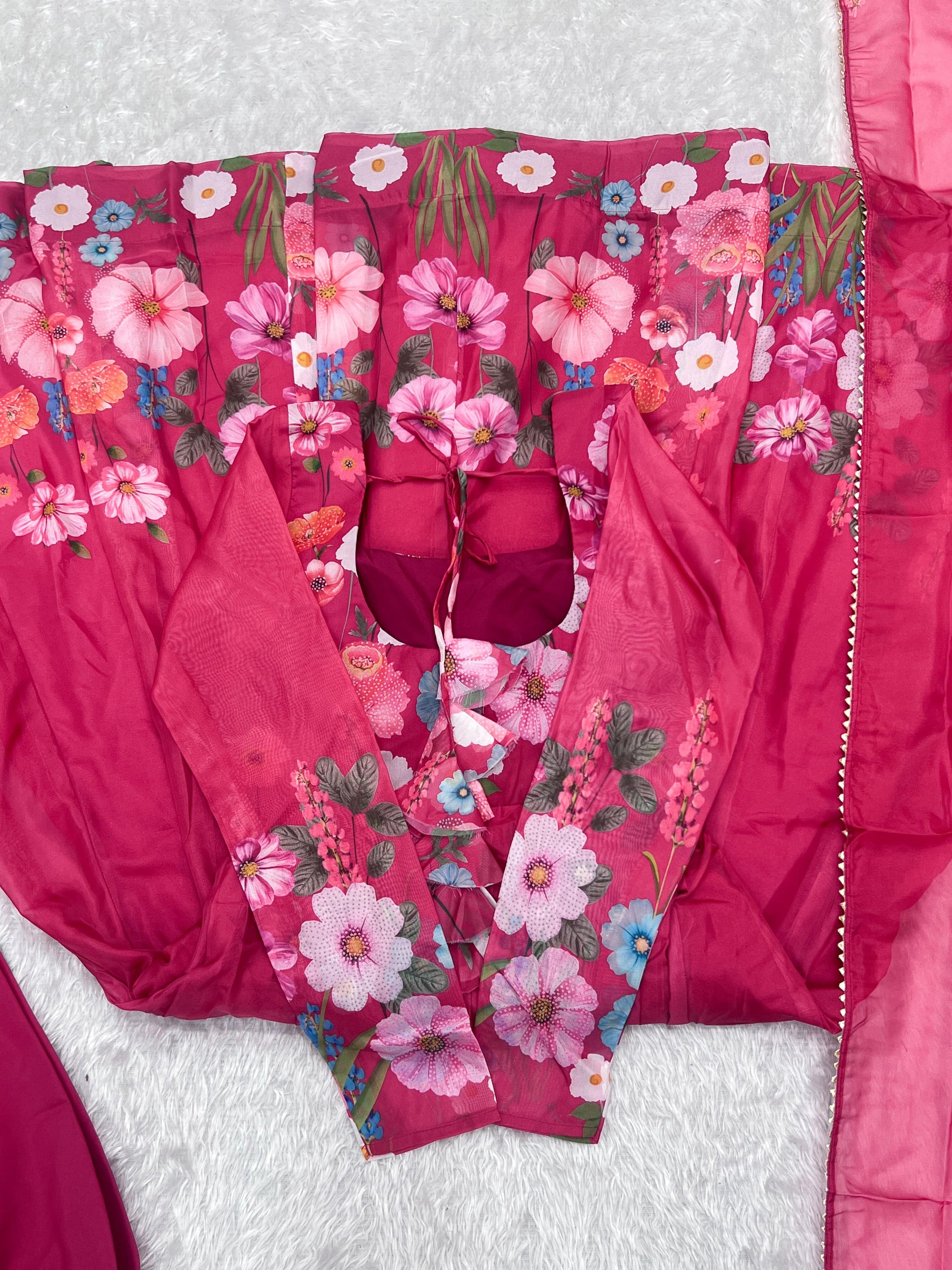 Breathtaking Organza Silk Floral Printed Designer Anarkali Pant Suit - INDIAN ELEGANCE