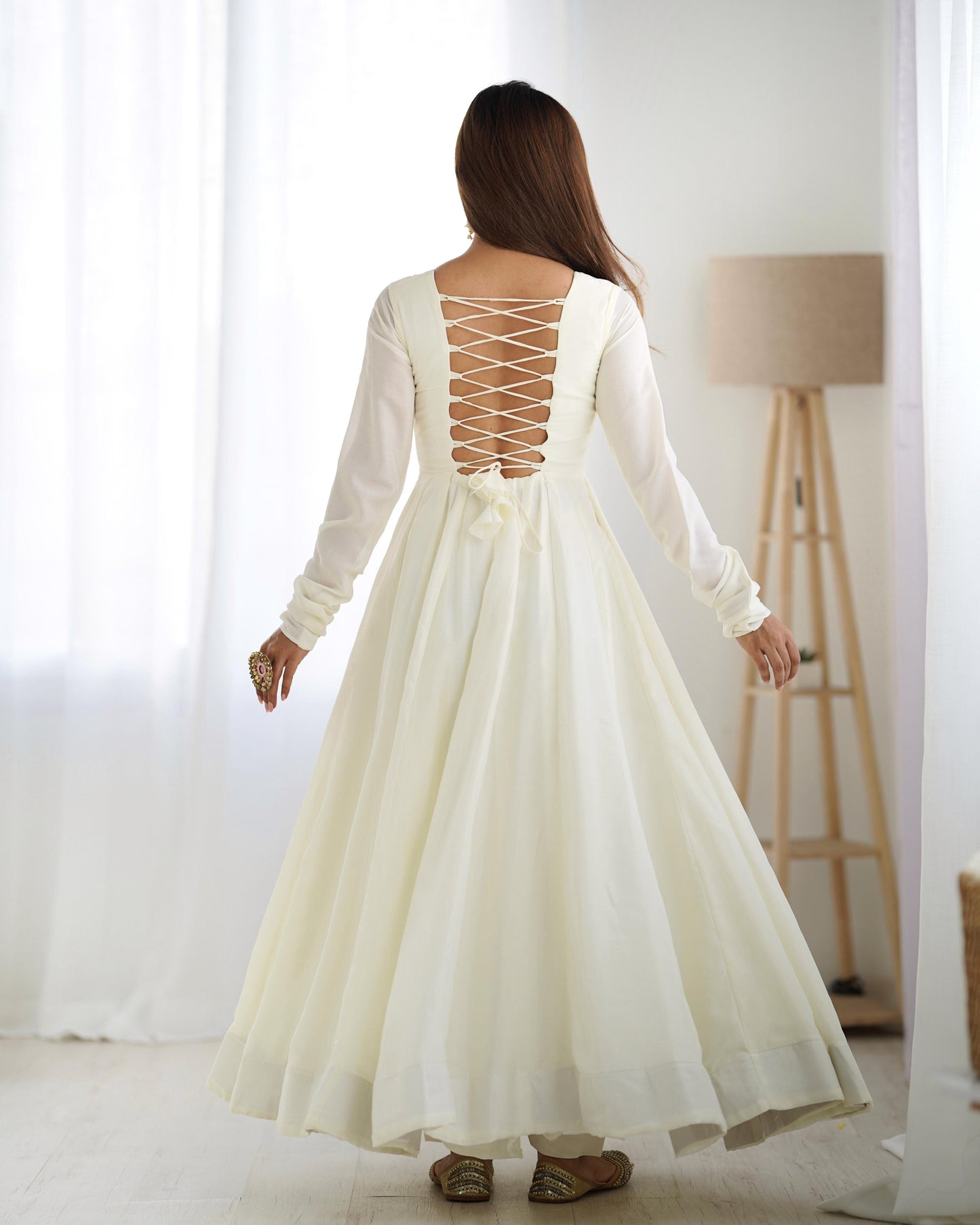 Winsome White Vichitra Silk Anarkali Pant Set With Beautiful Dupatta - INDIAN ELEGANCE