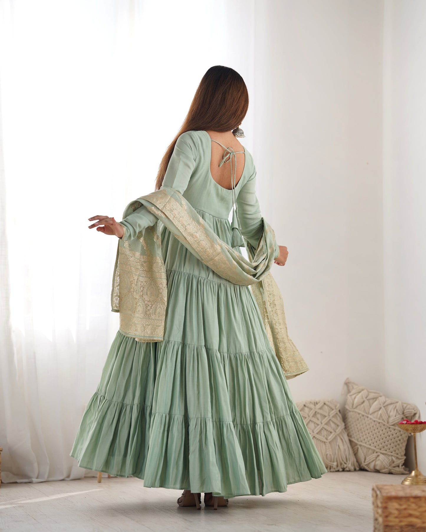 Elegant Pure Roman Silk 9 Mtr Flared Designer Anarkali Suit - INDIAN ELEGANCE