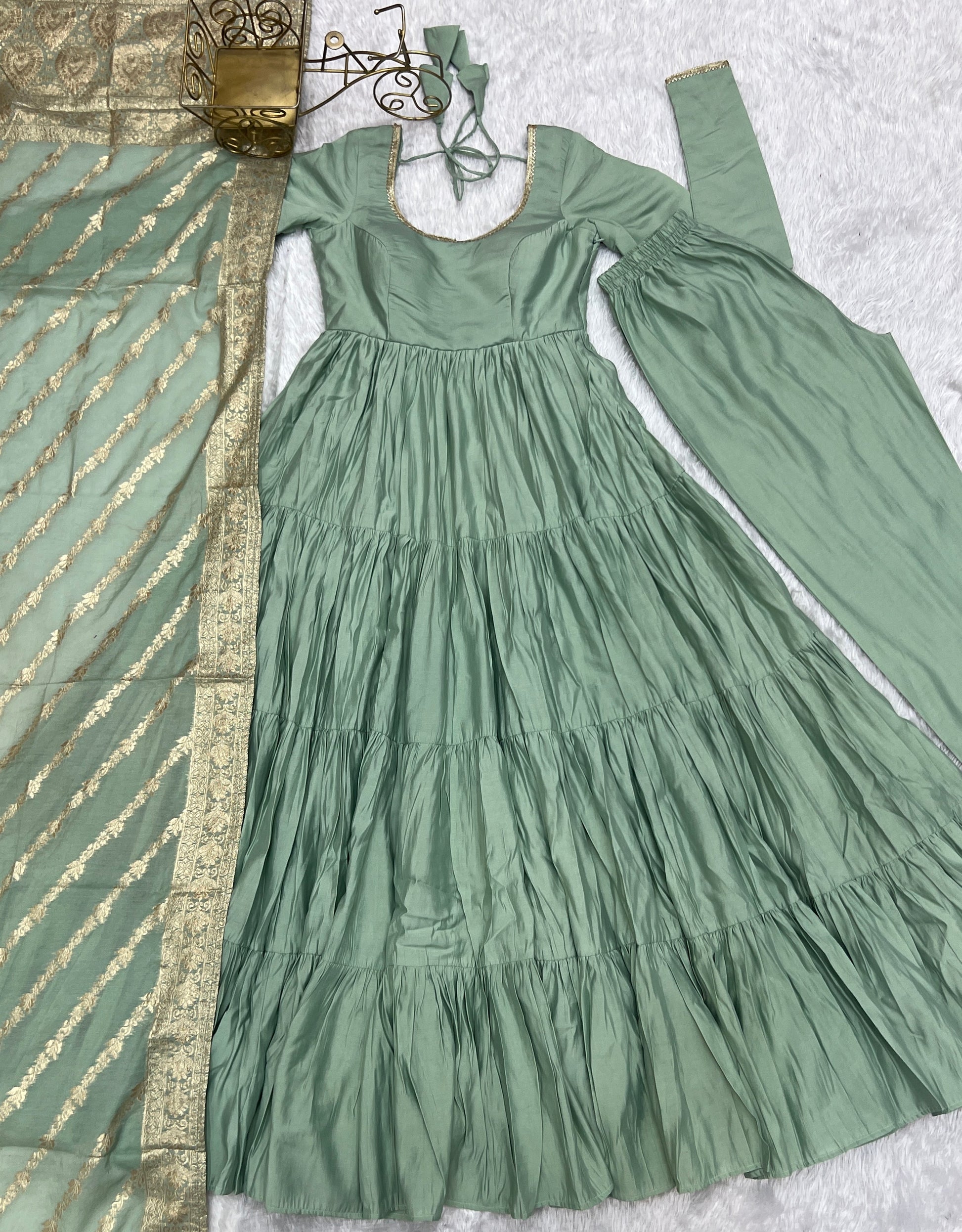 Elegant Pure Roman Silk 9 Mtr Flared Designer Anarkali Suit - INDIAN ELEGANCE