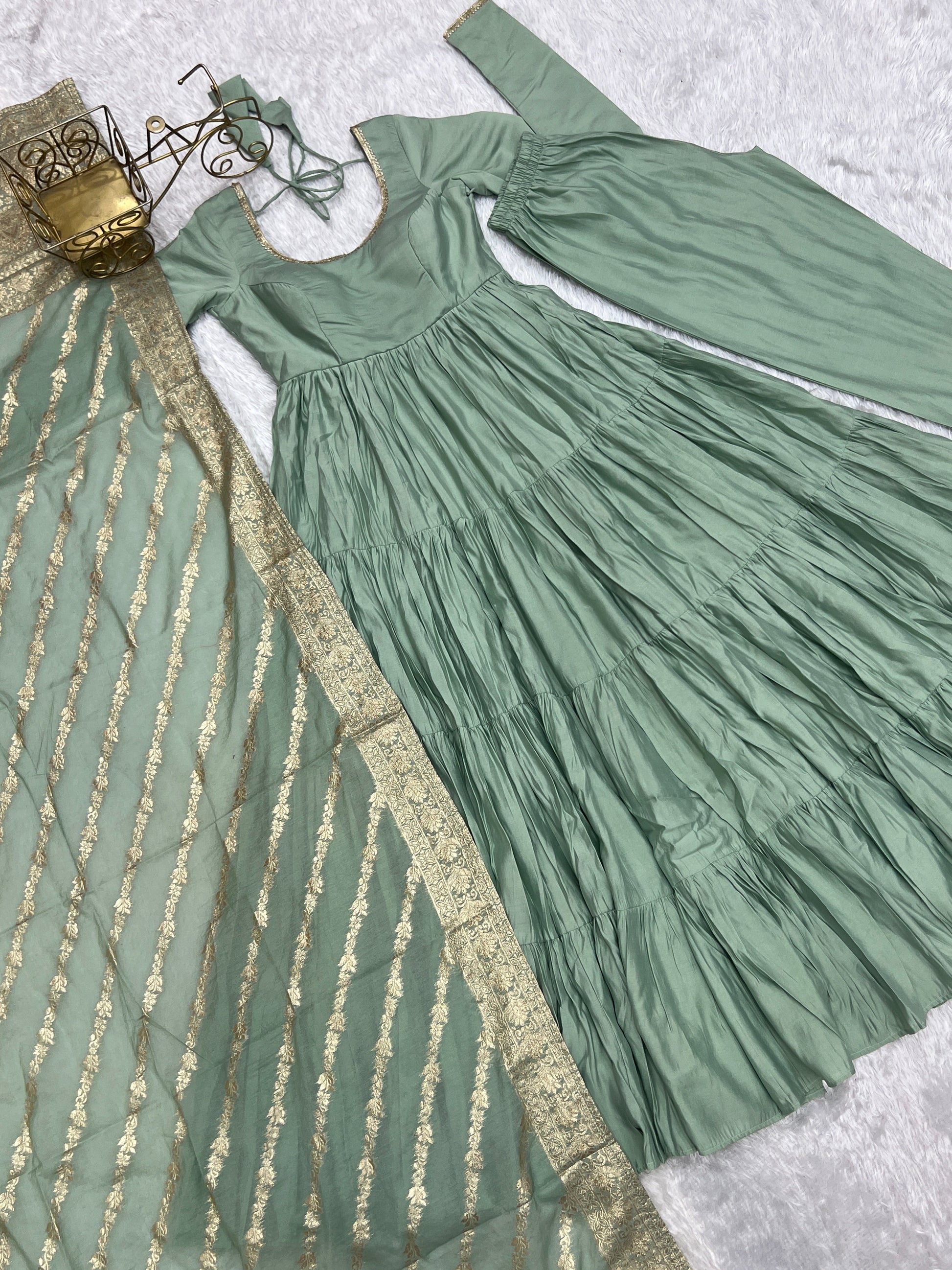 Elegant Pure Roman Silk 9 Mtr Flared Designer Anarkali Suit - INDIAN ELEGANCE