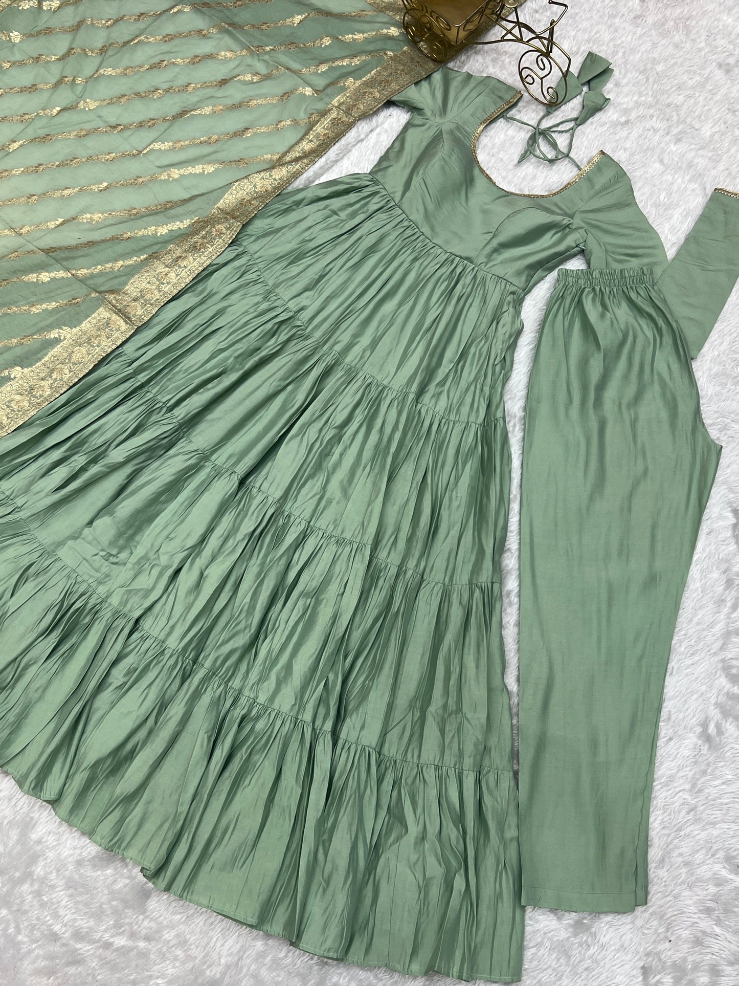 Elegant Pure Roman Silk 9 Mtr Flared Designer Anarkali Suit - INDIAN ELEGANCE