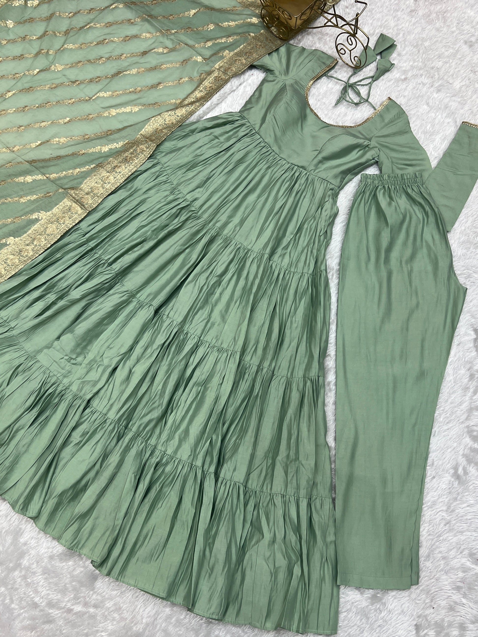 Elegant Pure Roman Silk 9 Mtr Flared Designer Anarkali Suit - INDIAN ELEGANCE