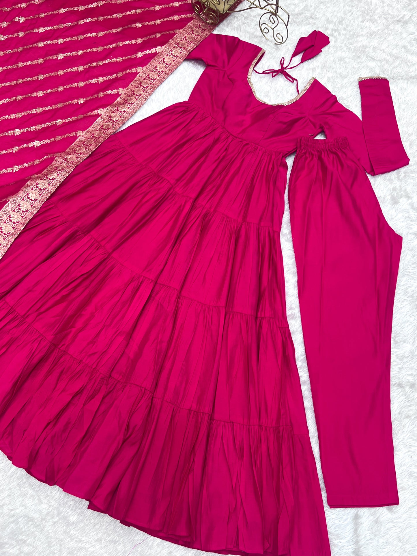 Elegant Pure Roman Silk 9 Mtr Flared Designer Anarkali Suit - INDIAN ELEGANCE