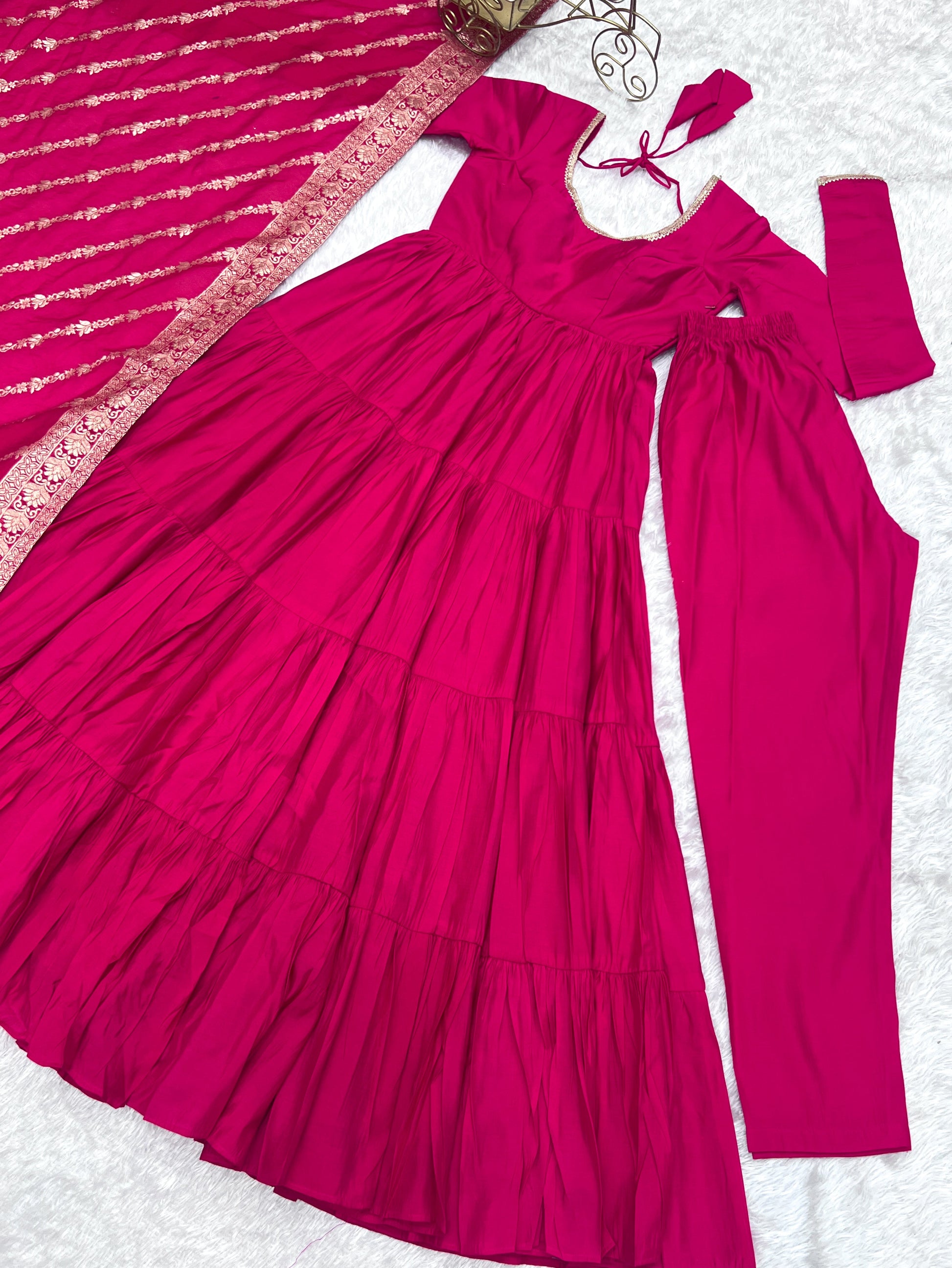 Elegant Pure Roman Silk 9 Mtr Flared Designer Anarkali Suit - INDIAN ELEGANCE