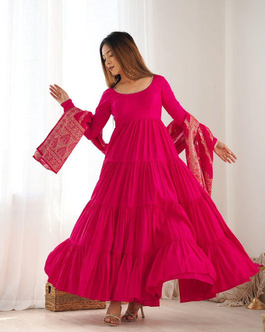 Elegant Pure Roman Silk 9 Mtr Flared Designer Anarkali Suit - INDIAN ELEGANCE