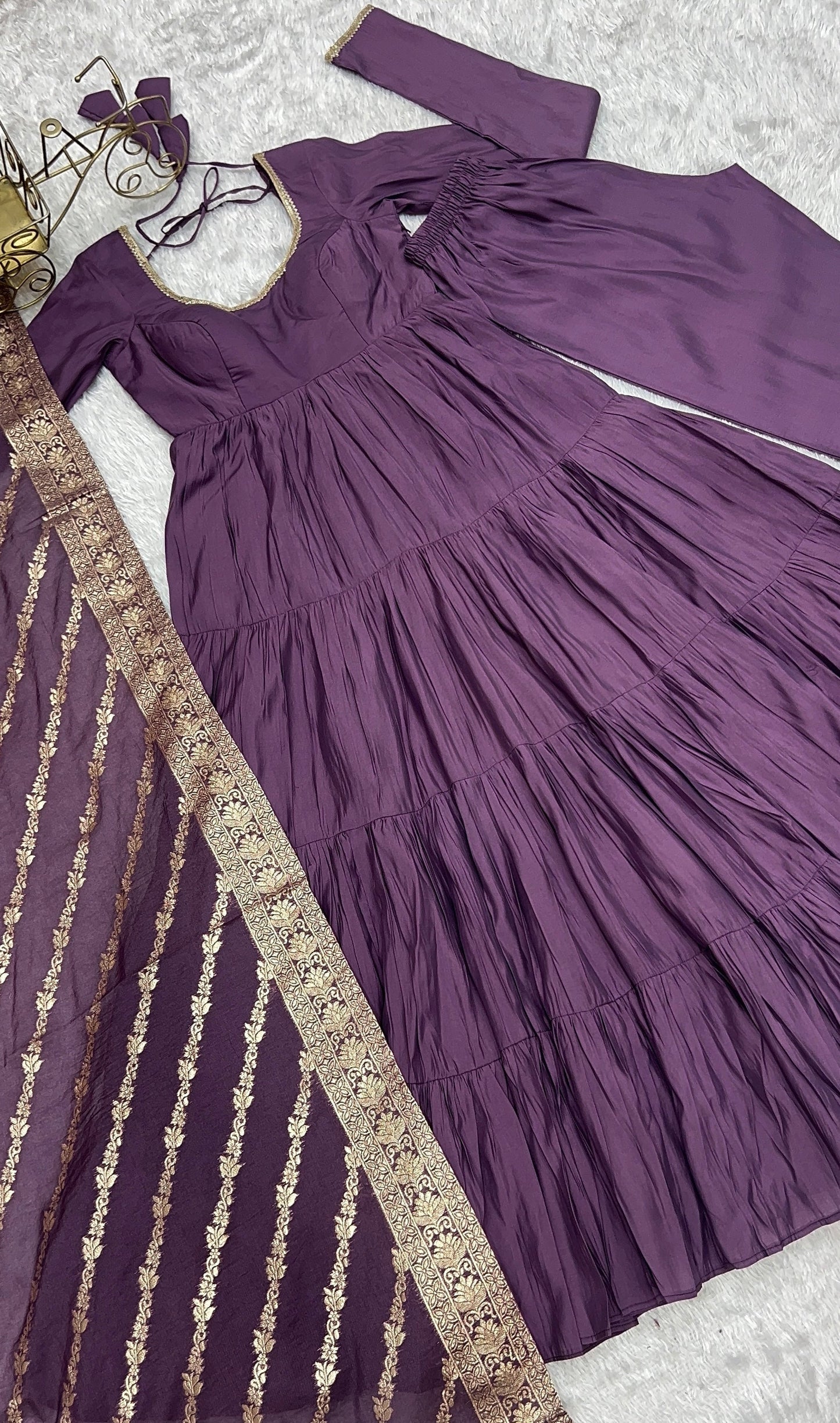 Elegant Pure Roman Silk 9 Mtr Flared Designer Anarkali Suit - INDIAN ELEGANCE