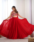 Sophistication Red Pure Soft Faux Georgette 8 Mtr Flair Lehenga Choli - Fully Stiched