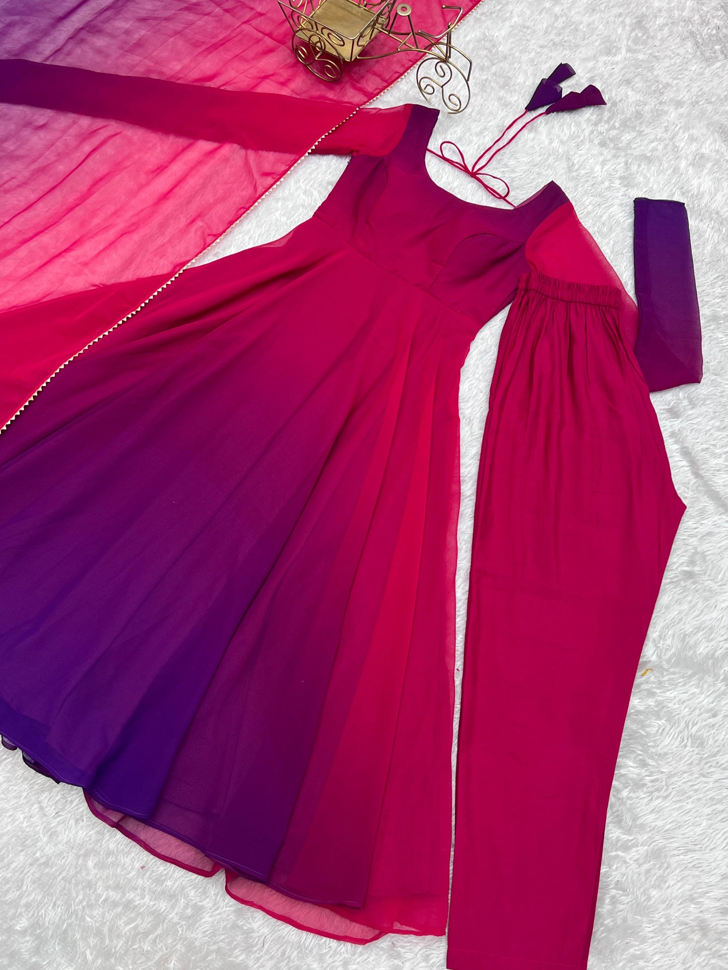 Spectacular Shaded Digital Printed Faux Georgette Anarkali Pant Suit - INDIAN ELEGANCE