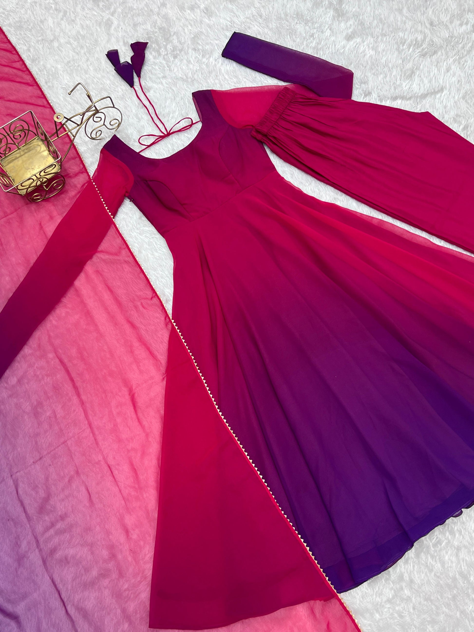 Spectacular Shaded Digital Printed Faux Georgette Anarkali Pant Suit - INDIAN ELEGANCE