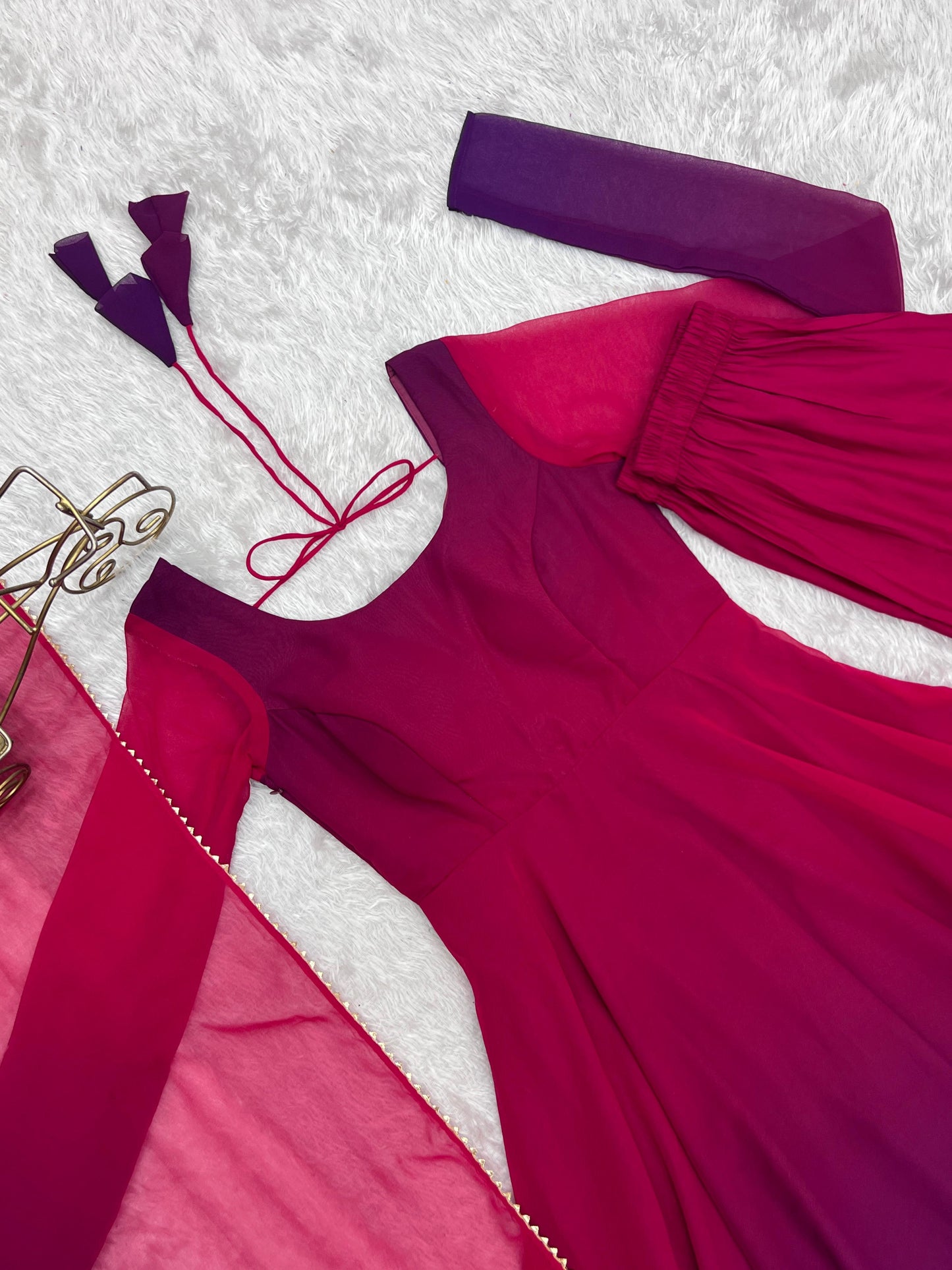 Spectacular Shaded Digital Printed Faux Georgette Anarkali Pant Suit - INDIAN ELEGANCE