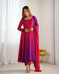 Spectacular Shaded Digital Printed Faux Georgette Anarkali Pant Suit with dupatta
