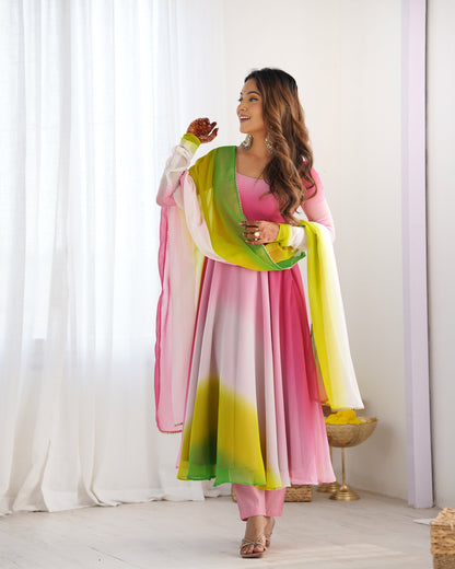 Spectacular Shaded Digital Printed Faux Georgette Anarkali Pant Suit - INDIAN ELEGANCE
