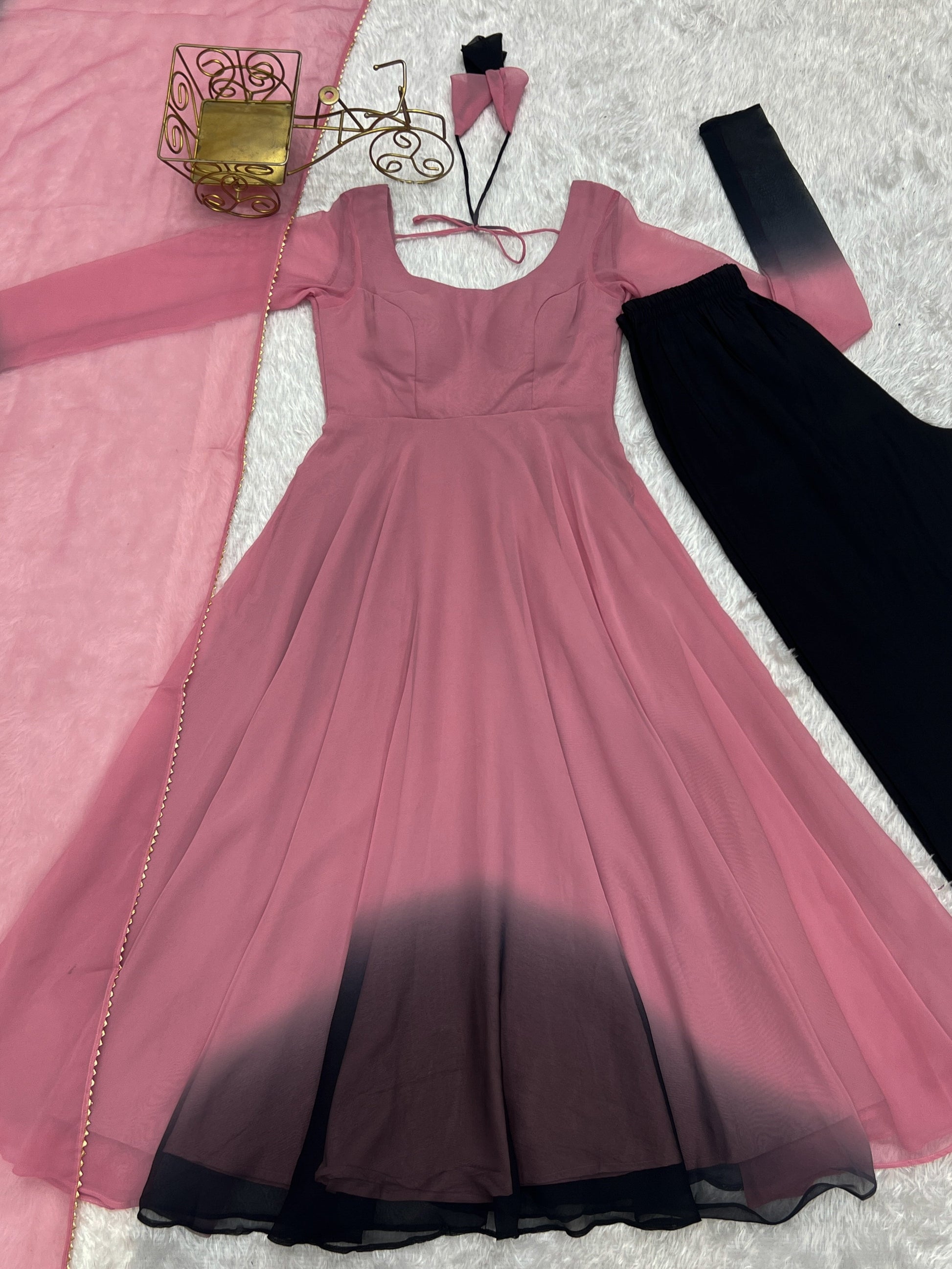 Spectacular Shaded Digital Printed Faux Georgette Anarkali Pant Suit - INDIAN ELEGANCE