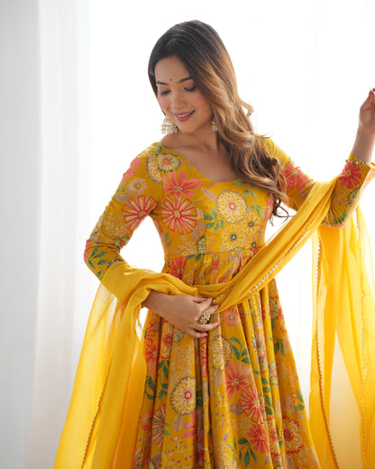 Yellow Pure Soft Roman Silk Kediya Kurta Palazzo Set - INDIAN ELEGANCE