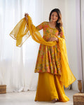 Floral Printed Roman Silk Sharara Suit with Matching Dupatta