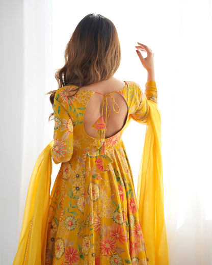 Yellow Pure Soft Roman Silk Kediya Kurta Palazzo Set - INDIAN ELEGANCE