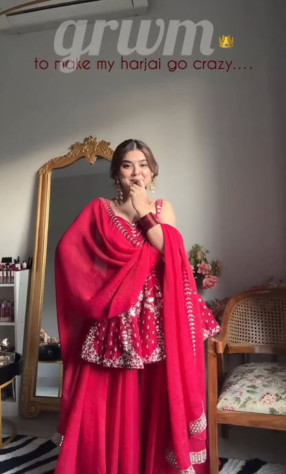 Rani Pink Heavy Sequin Kurti Sharara Suits -Wedding Wear