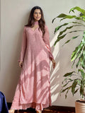 Women's Festive Peach Georgette Chikankari Kurti Set with Dupatta