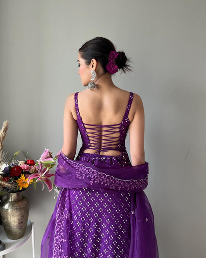 Royal Purple Embroidery Work Georgette Kurti Sharara Suit Set
