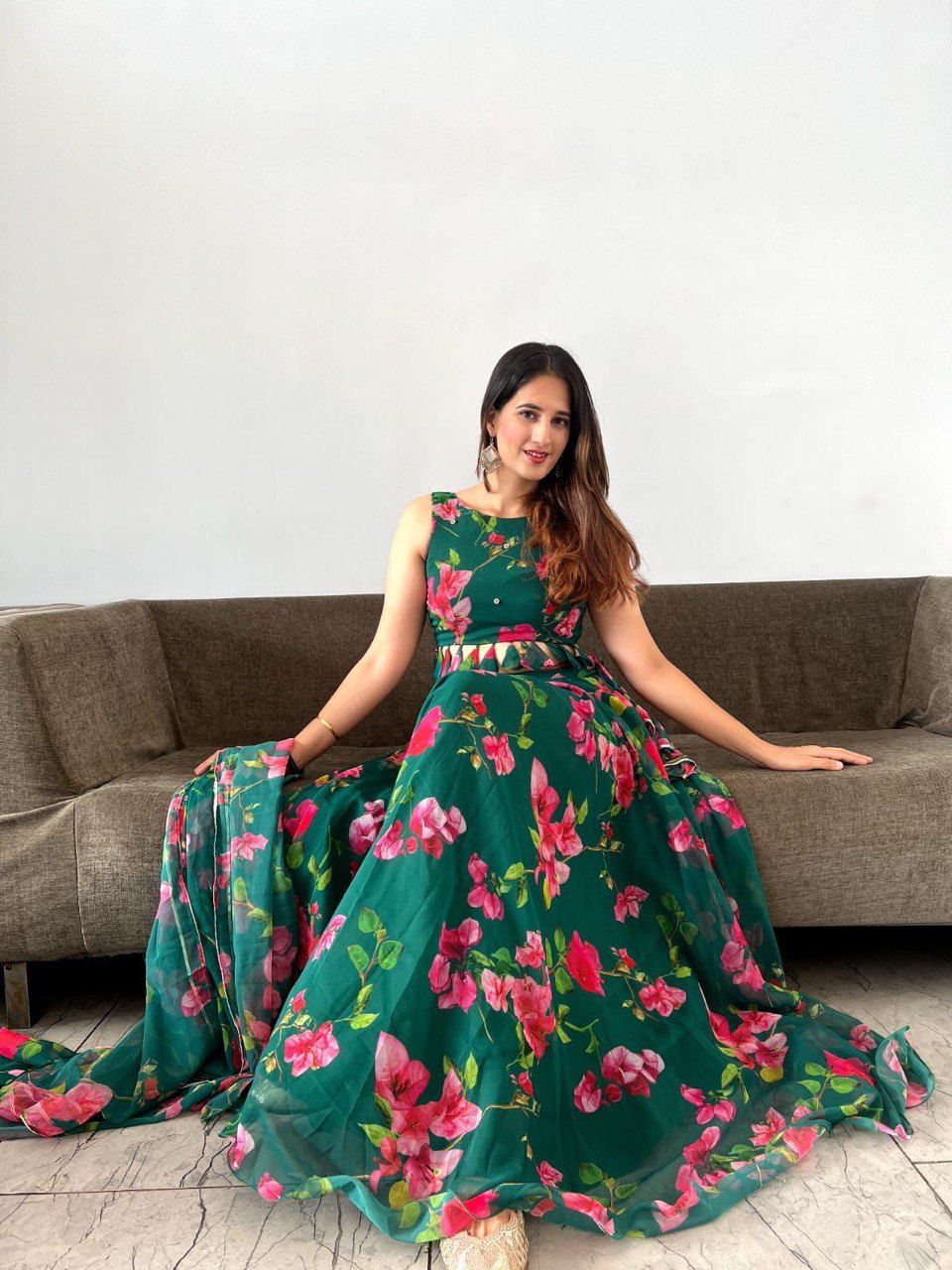 Appealing Green Georgette Floral Digital Printed Lehenga Choli - INDIAN ELEGANCE