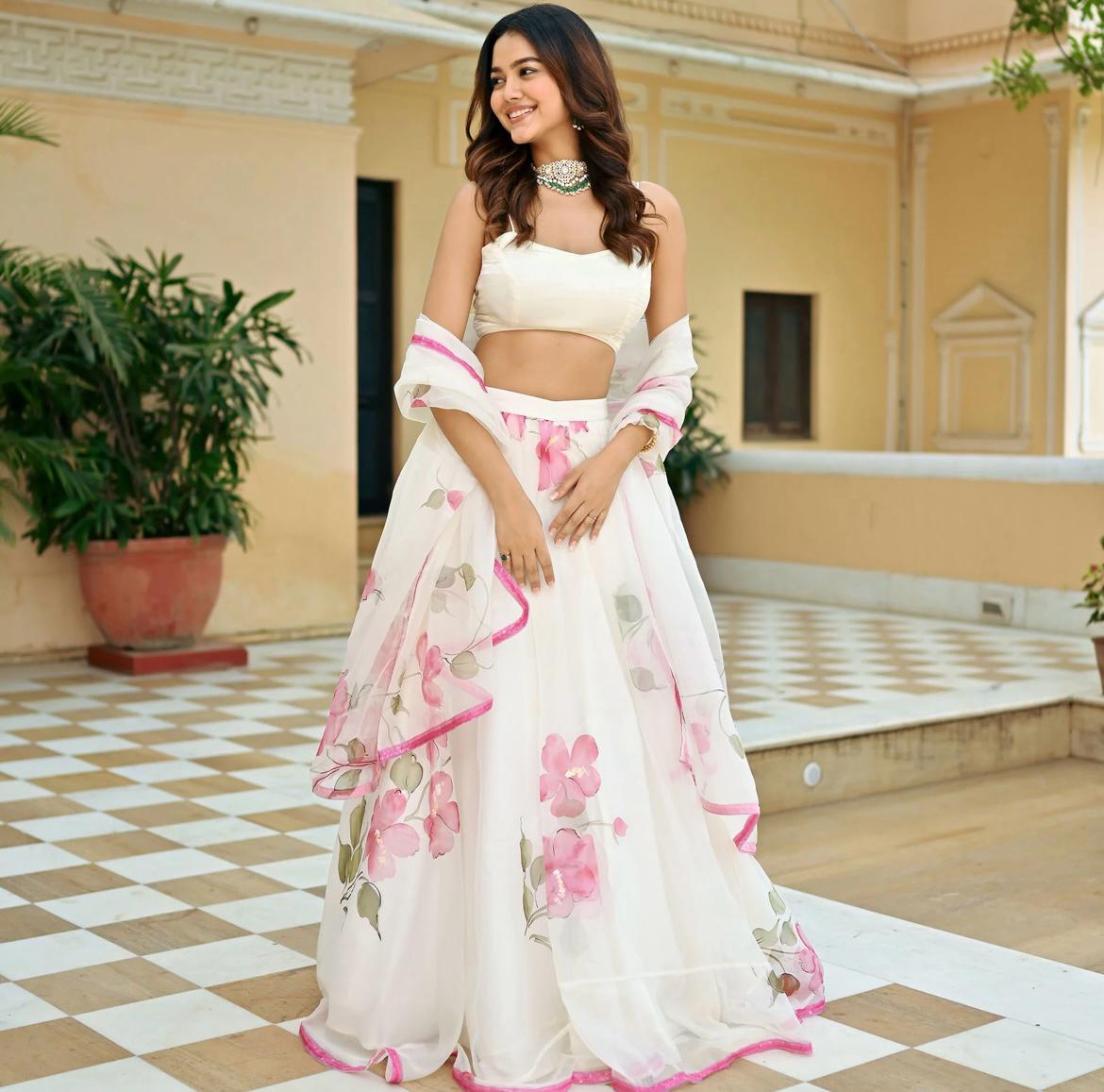 Resplendent Pure Satin Silk Floral Designer Lehenga Choli Set - INDIAN ELEGANCE