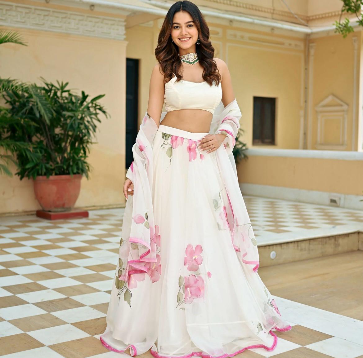 Resplendent Pure Satin Silk Floral Designer Lehenga Choli Set - INDIAN ELEGANCE